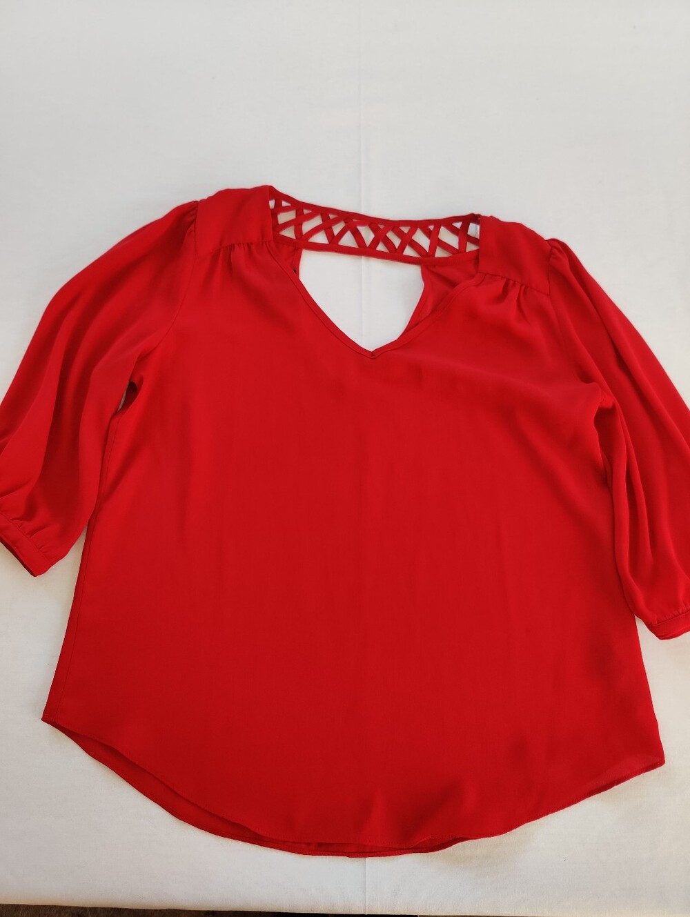BCX Red V‑Neck Blouse with Lattice Back